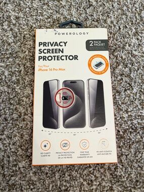 New With Tags Powerology Privacy Screen Protector For iPhone 16 Pro Max- 2 Pack
